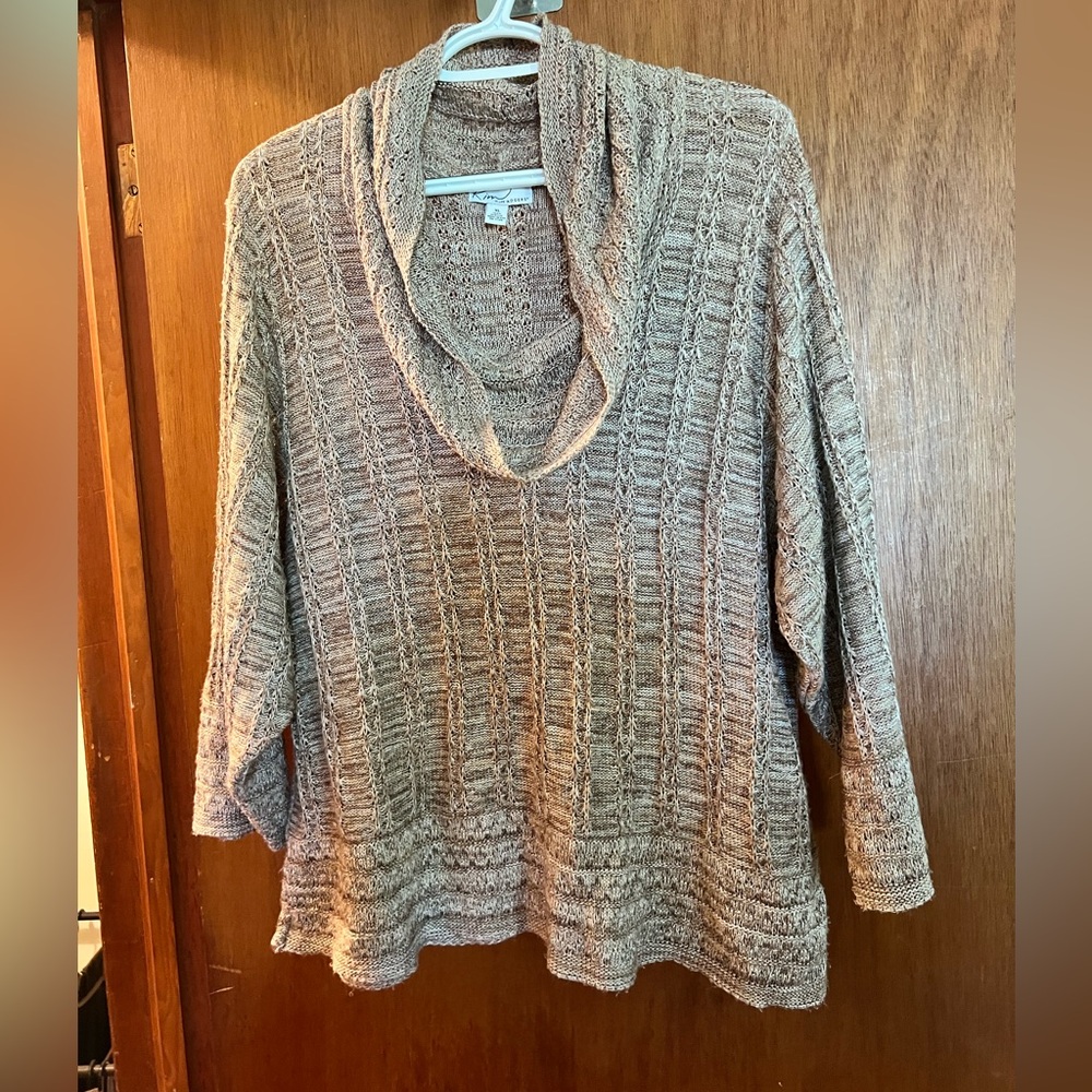 Kim Rogers Textured Cowl Neck Sweater - Beige